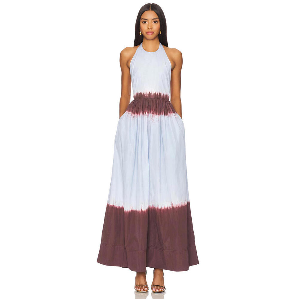 ALC Halter Blair Dress Ombré Tie Dye Brown Purple Beach Maxi Poplin size 10 $595 - Picture 3 of 13